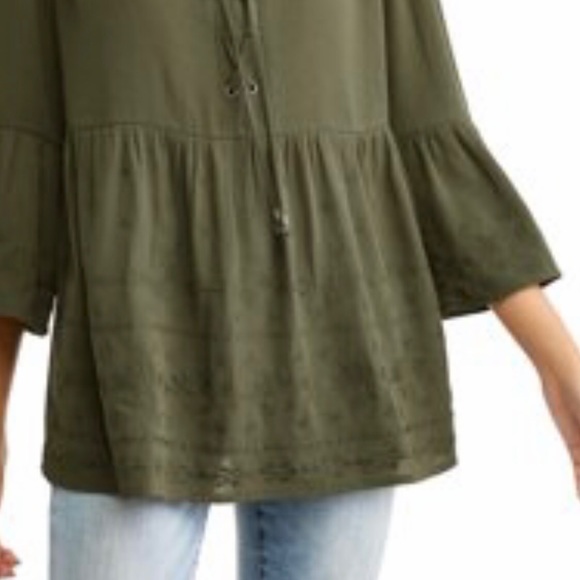 Time and tru Womens Size Small 4-6 Peasant Top Relaxed Fit Smock Olive Green New - Picture 3 of 4